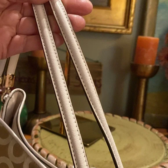 Coach Madison Phoebe Op Art Sateen Bag Purse 26448 Light Khaki Champagne Pink.